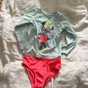 GAP Kids Mint Green Minnie Mouse Rash Guard with Neon Pink Bikini Bottoms